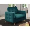 LES TENDANCES Fauteuil Matelassé Velours Bleu Canard Et Bois Clair Anska