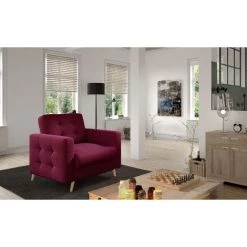 LES TENDANCES Fauteuil Matelassé Velours Bordeaux Et Bois Clair Anska -Pas Cher Fauteuil Magasin 54719578 3