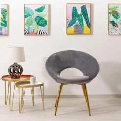 Baroni Home Fauteuil Rembourré Velvet Circulaire Avec Pieds En Fer Doré. Chaise De Bureau Ou Salle à Manger Super Confortable Et Tourterelle Gris Ergonomique 55x58x78 Cm 9 Baroni Home Fauteuil Rembourré Velvet Circulaire Avec Pieds En Fer Doré. Chaise De Bureau Ou Salle à Manger Super Confortable Et Tourterelle Gris Ergonomique 55x58x78 Cm -Pas Cher Fauteuil Magasin 54729732 3