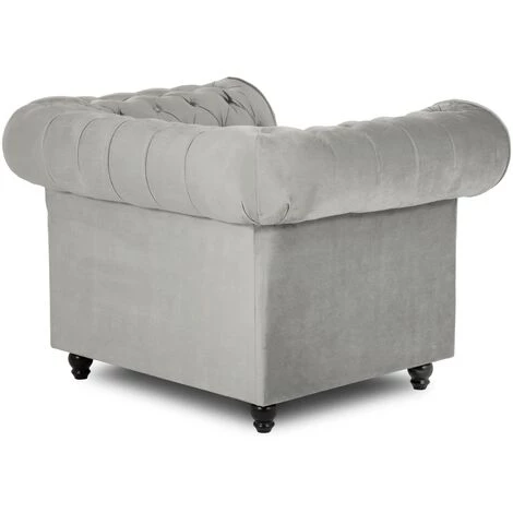 MOBILIER DECO WARREN - Fauteuil Chesterfield En Velours Gris 5 MOBILIER DECO WARREN - Fauteuil Chesterfield En Velours Gris – Image 3