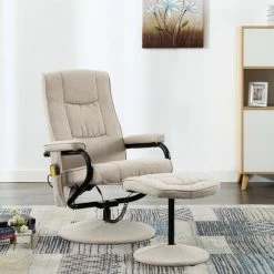 Topdeal Fauteuil De Massage Avec Repose-pied Crème Tissu VDFF14414_FR