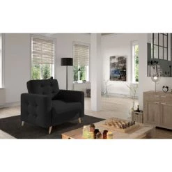 LES TENDANCES Fauteuil Matelassé Tissu Noir Et Bois Clair Anska 9 LES TENDANCES Fauteuil Matelassé Tissu Noir Et Bois Clair Anska -Pas Cher Fauteuil Magasin 54841212 3