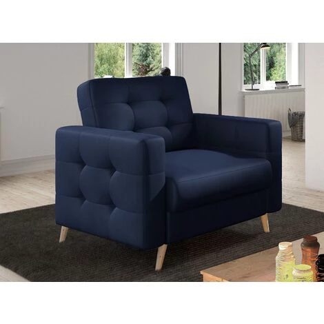 LES TENDANCES Fauteuil Matelassé Velours Bleu Marine Et Bois Clair Anska 3 LES TENDANCES Fauteuil Matelassé Velours Bleu Marine Et Bois Clair Anska