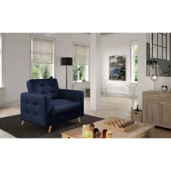 LES TENDANCES Fauteuil Matelassé Velours Bleu Marine Et Bois Clair Anska 9 LES TENDANCES Fauteuil Matelassé Velours Bleu Marine Et Bois Clair Anska -Pas Cher Fauteuil Magasin 54841572 3