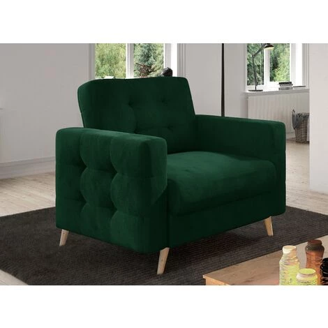 LES TENDANCES Fauteuil Matelassé Velours Vert Sapin Et Bois Clair Anska 3 LES TENDANCES Fauteuil Matelassé Velours Vert Sapin Et Bois Clair Anska