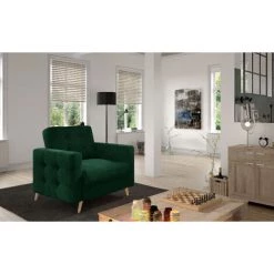 LES TENDANCES Fauteuil Matelassé Velours Vert Sapin Et Bois Clair Anska 9 LES TENDANCES Fauteuil Matelassé Velours Vert Sapin Et Bois Clair Anska -Pas Cher Fauteuil Magasin 54841586 3
