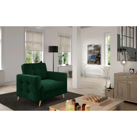 LES TENDANCES Fauteuil Matelassé Velours Vert Sapin Et Bois Clair Anska 5 LES TENDANCES Fauteuil Matelassé Velours Vert Sapin Et Bois Clair Anska – Image 3