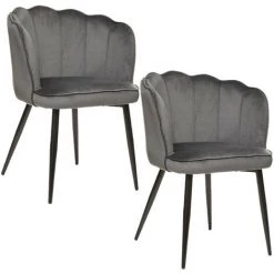 TOILINUX Lot De 2 Fauteuils En Velours Isora - Longueur 61, Profondeur 58, Hauteur 79cm - Gris