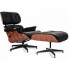 LES TENDANCES Fauteuil Lounge Avec Repose Pieds Bois De Palissandre Et Cuir Noir Ungo -Pas Cher Fauteuil Magasin 55024898 1