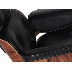 LES TENDANCES Fauteuil Lounge Avec Repose Pieds Bois De Palissandre Et Cuir Noir Ungo -Pas Cher Fauteuil Magasin 55024898 4