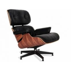 LES TENDANCES Fauteuil Lounge Avec Repose Pieds Bois De Palissandre Et Cuir Noir Ungo -Pas Cher Fauteuil Magasin 55024898 5