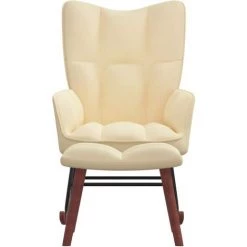 Chaise à Bascule Avec Repose-pied Blanc Crème Velours VidaXL -Pas Cher Fauteuil Magasin 55056071 3