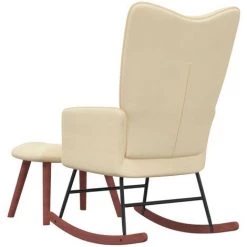 Chaise à Bascule Avec Repose-pied Blanc Crème Velours VidaXL -Pas Cher Fauteuil Magasin 55056071 5