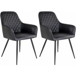 ALTOBUY VIBY - Lot De 2 Fauteuils Simili Noir Et Piétement Acier Noir - Noir
