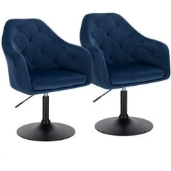 HELLOSHOP26 Lot De 2 Fauteuils Lounge Réglable En Hauteur Velours Et Métal Bleu - Bleu