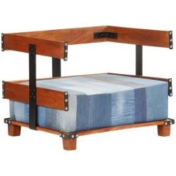 YOUTHUP Fauteuil 80x67x62 Cm Tissu En Jean Et Bois Massif De Manguier - Bleu -Pas Cher Fauteuil Magasin 55260737 5