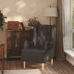 YOUTHUP Fauteuil Avec Pieds En Bois D'hévéa Solide Gris Foncé Tissu - Gris