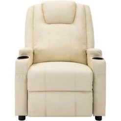 YOUTHUP Fauteuil De Massage Inclinable électrique Blanc Crème Faux Cuir - Blanc -Pas Cher Fauteuil Magasin 55266405 3