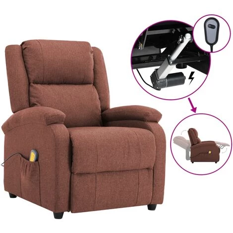 INLIFE Fauteuil Inclinable électrique De Massage Marron Tissu 4 INLIFE Fauteuil Inclinable électrique De Massage Marron Tissu – Image 2