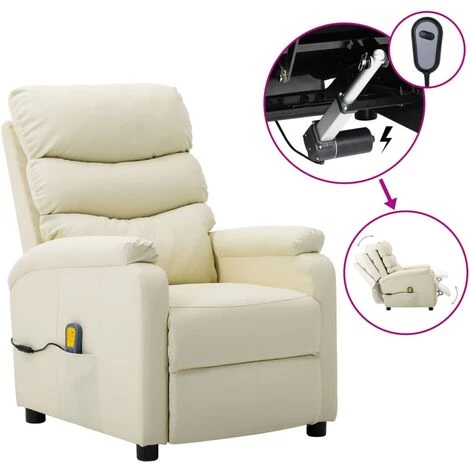 INLIFE Fauteuil Inclinable électrique De Massage Crème Similicuir 4 INLIFE Fauteuil Inclinable électrique De Massage Crème Similicuir – Image 2