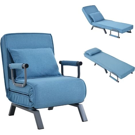 AZKOEESY Fauteuil-lit Convertible, Fauteuil Pliant Avec Coussin, Siège Rembourré, Chaise Longue De Loisirs Pour Maison, Bureau, Bleu 3 AZKOEESY Fauteuil-lit Convertible, Fauteuil Pliant Avec Coussin, Siège Rembourré, Chaise Longue De Loisirs Pour Maison, Bureau, Bleu