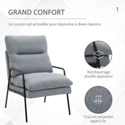 MH Fauteuil Néo-rétro VALLY Gris -Pas Cher Fauteuil Magasin 55881068 4
