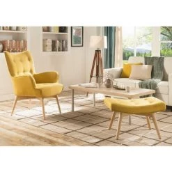 VENTE-UNIQUE.COM Fauteuil Avec Repose-pieds ESBEN En Tissu - Jaune - Jaune