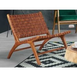 VENTE-UNIQUE.COM Fauteuil TAIKA En Teck Massif Et Cuir Effet Vieilli - Marron
