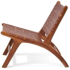 VENTE-UNIQUE.COM Fauteuil TAIKA En Teck Massif Et Cuir Effet Vieilli - Marron -Pas Cher Fauteuil Magasin 55881196 4
