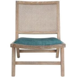 VENTE-UNIQUE.COM Fauteuil En Velours Et Cannage HELIAS - Bleu - Bleu Canard -Pas Cher Fauteuil Magasin 55881350 3