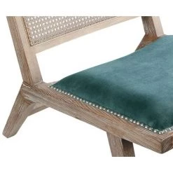 VENTE-UNIQUE.COM Fauteuil En Velours Et Cannage HELIAS - Bleu - Bleu Canard -Pas Cher Fauteuil Magasin 55881350 4