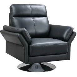 VENTE-UNIQUE.COM Fauteuil Pivotant En Cuir De Buffle LICEU - Noir - Noir -Pas Cher Fauteuil Magasin 55881484 3