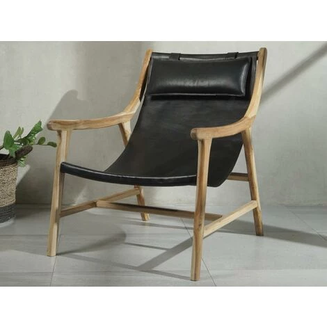 VENTE-UNIQUE.COM Fauteuil OSANI En Teck Et Cuir Vieilli - Noir - Noir 3 VENTE-UNIQUE.COM Fauteuil OSANI En Teck Et Cuir Vieilli - Noir - Noir