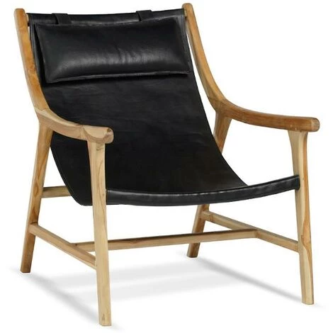 VENTE-UNIQUE.COM Fauteuil OSANI En Teck Et Cuir Vieilli - Noir - Noir 4 VENTE-UNIQUE.COM Fauteuil OSANI En Teck Et Cuir Vieilli - Noir - Noir – Image 2