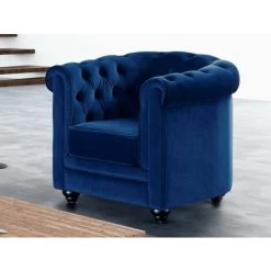VENTE-UNIQUE.COM Fauteuil CHESTERFIELD - Velours Bleu Roi - Bleu Roi