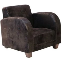 VENTE-UNIQUE.COM Fauteuil Club En Microfibre Aspect Cuir Vieilli MADIE - Marron - Marron -Pas Cher Fauteuil Magasin 55882905 3