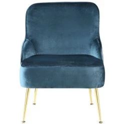 VENTE-UNIQUE.COM Fauteuil En Velours JOVIETTE - Bleu Et Motif Plumes De Paon - Bleu -Pas Cher Fauteuil Magasin 55883459 3