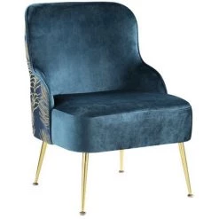 VENTE-UNIQUE.COM Fauteuil En Velours JOVIETTE - Bleu Et Motif Plumes De Paon - Bleu -Pas Cher Fauteuil Magasin 55883459 4