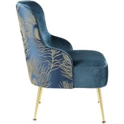 VENTE-UNIQUE.COM Fauteuil En Velours JOVIETTE - Bleu Et Motif Plumes De Paon - Bleu -Pas Cher Fauteuil Magasin 55883459 5