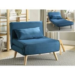 VENTE-UNIQUE.COM Fauteuil Convertible POSIO En Tissu - Bleu - Bleu