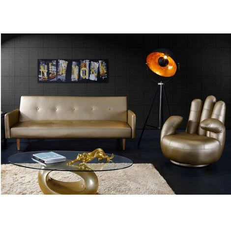 VENTE-UNIQUE.COM Fauteuil Main Pivotant CATCHY En Simili - Doré - Doré 4 VENTE-UNIQUE.COM Fauteuil Main Pivotant CATCHY En Simili - Doré - Doré – Image 2