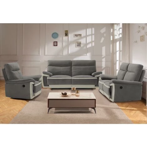 VENTE-UNIQUE.COM Fauteuil Relax électrique En Velours METTI - Gris Et Bandes écru - Gris 3 VENTE-UNIQUE.COM Fauteuil Relax électrique En Velours METTI - Gris Et Bandes écru - Gris