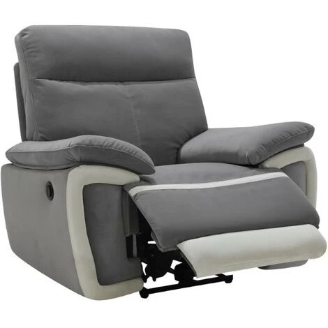 VENTE-UNIQUE.COM Fauteuil Relax électrique En Velours METTI - Gris Et Bandes écru - Gris 7 VENTE-UNIQUE.COM Fauteuil Relax électrique En Velours METTI - Gris Et Bandes écru - Gris – Image 5