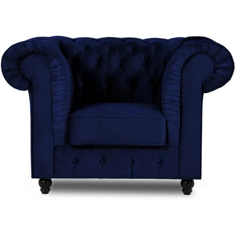 MOBILIER DECO WARREN - Fauteuil Chesterfield En Velours Bleu 4 MOBILIER DECO WARREN - Fauteuil Chesterfield En Velours Bleu – Image 2