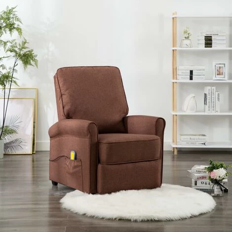 INLIFE Fauteuil De Massage Marron Tissu 4 INLIFE Fauteuil De Massage Marron Tissu – Image 2