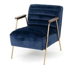 Amadeus - Fauteuil Hutch En Velours Bleu - Bleu