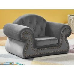 VENTE-UNIQUE.COM Fauteuil Chesterfield Pour Enfant En Velours - ROAN - Gris - Gris