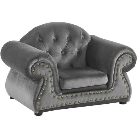 VENTE-UNIQUE.COM Fauteuil Chesterfield Pour Enfant En Velours - ROAN - Gris - Gris 5 VENTE-UNIQUE.COM Fauteuil Chesterfield Pour Enfant En Velours - ROAN - Gris - Gris – Image 3