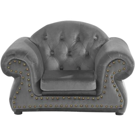 VENTE-UNIQUE.COM Fauteuil Chesterfield Pour Enfant En Velours - ROAN - Gris - Gris 6 VENTE-UNIQUE.COM Fauteuil Chesterfield Pour Enfant En Velours - ROAN - Gris - Gris – Image 4