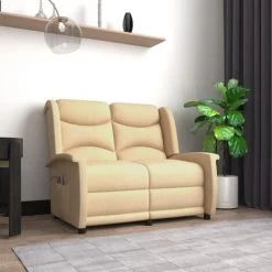 VidaXL Fauteuil Inclinable De Massage 2 Places Tissu Microfibre Crème - Crème